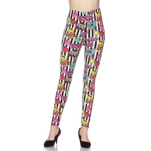 LEGGINGS DEPOT Emoji Print Striped Full Length Leggings Size 10 NWT - Picture 3 of 5